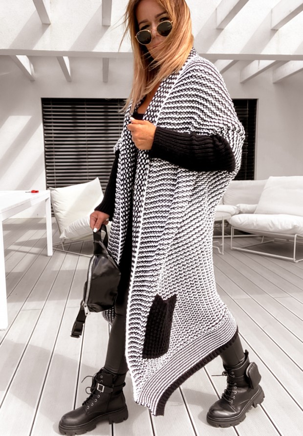 Dlhý kardigán oversize Moi II čierno-Biela