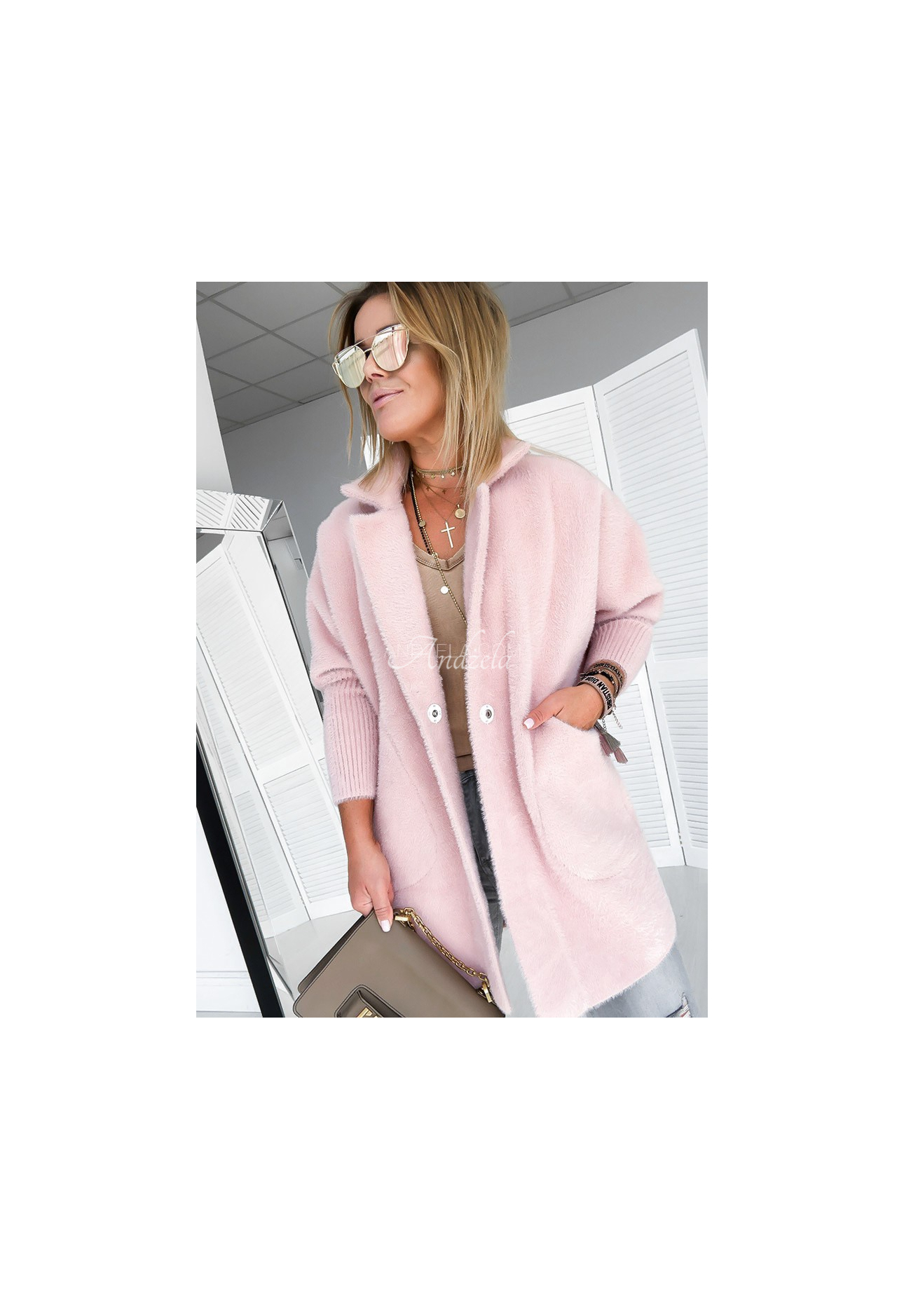 Kabát alpaka oversize Royal púdrovo ružová