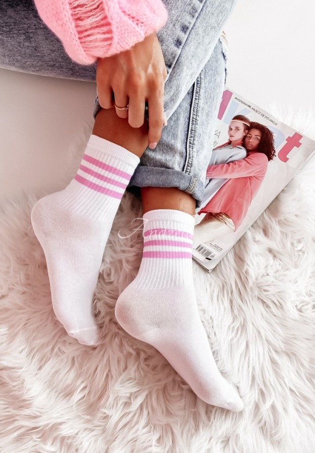 Dlhé ponožky Three Stripes ružové