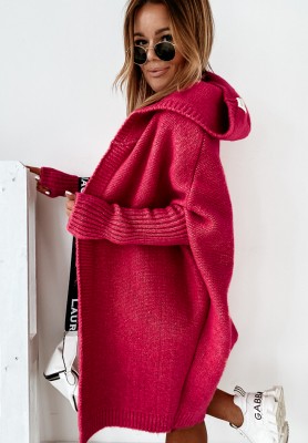 Dlhý oversize kardigan s kapucňou s vlnou Montevista fuchsiový