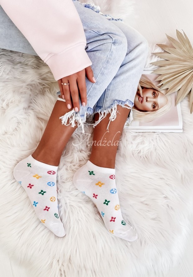 Krátke ponožky so vzormi Loui Color Biele