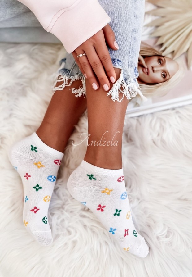 Krátke ponožky so vzormi Loui  Color Biele