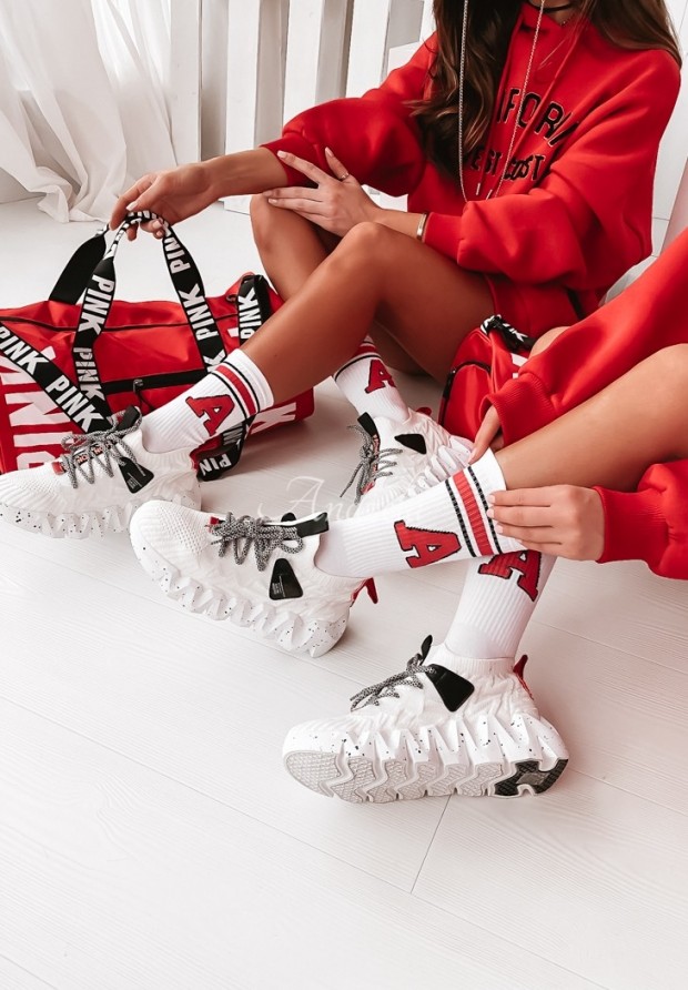 Dlhé Ponožky Athletic biało-červené