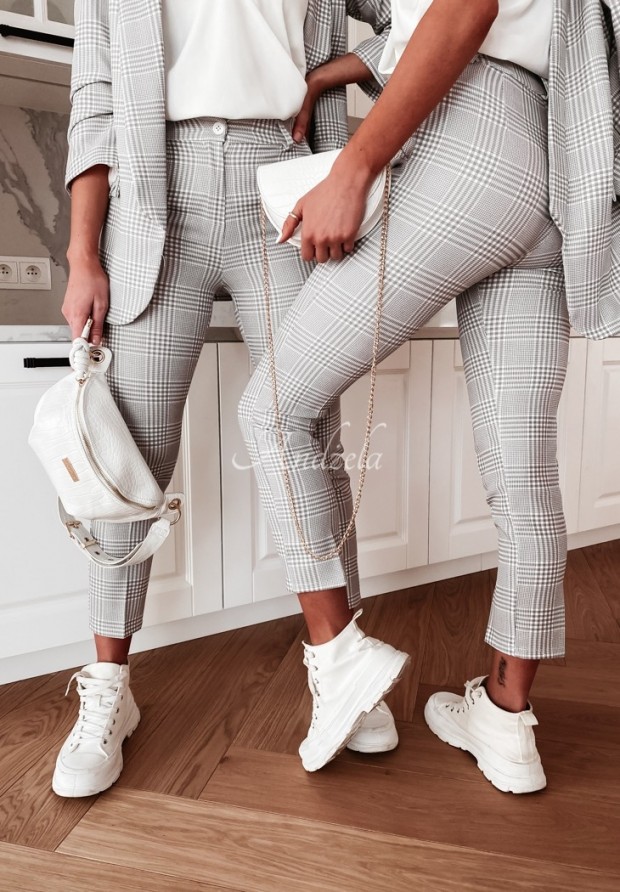 Elegantné kockované nohavice Arianna sivé