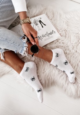 Krátke ponožky so vzormi Doggy Biele