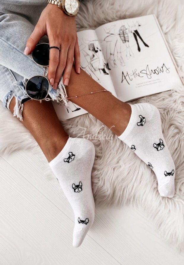 Krátke ponožky so vzormi Doggy Biele