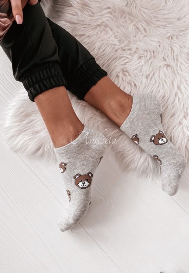 Krátke ponožky so vzormi Teddy sivé