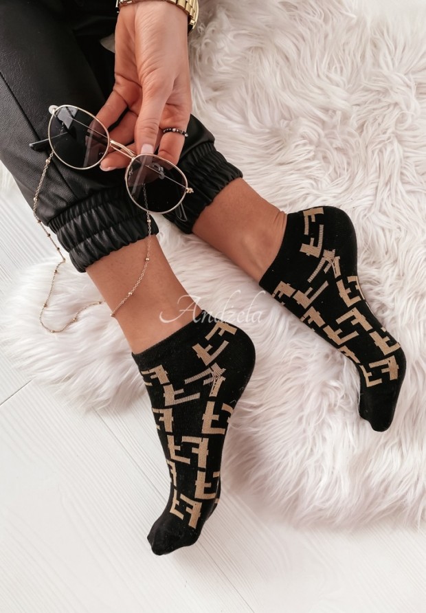 Krátke ponožky so vzormi Fendy Čierne