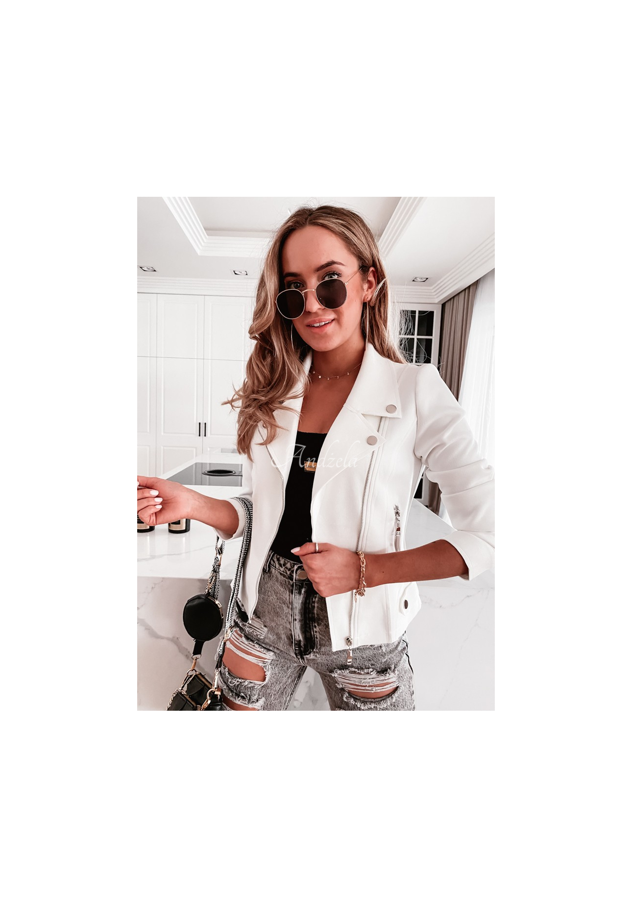 Bunda koženka z imitácie semišu Savage ecru