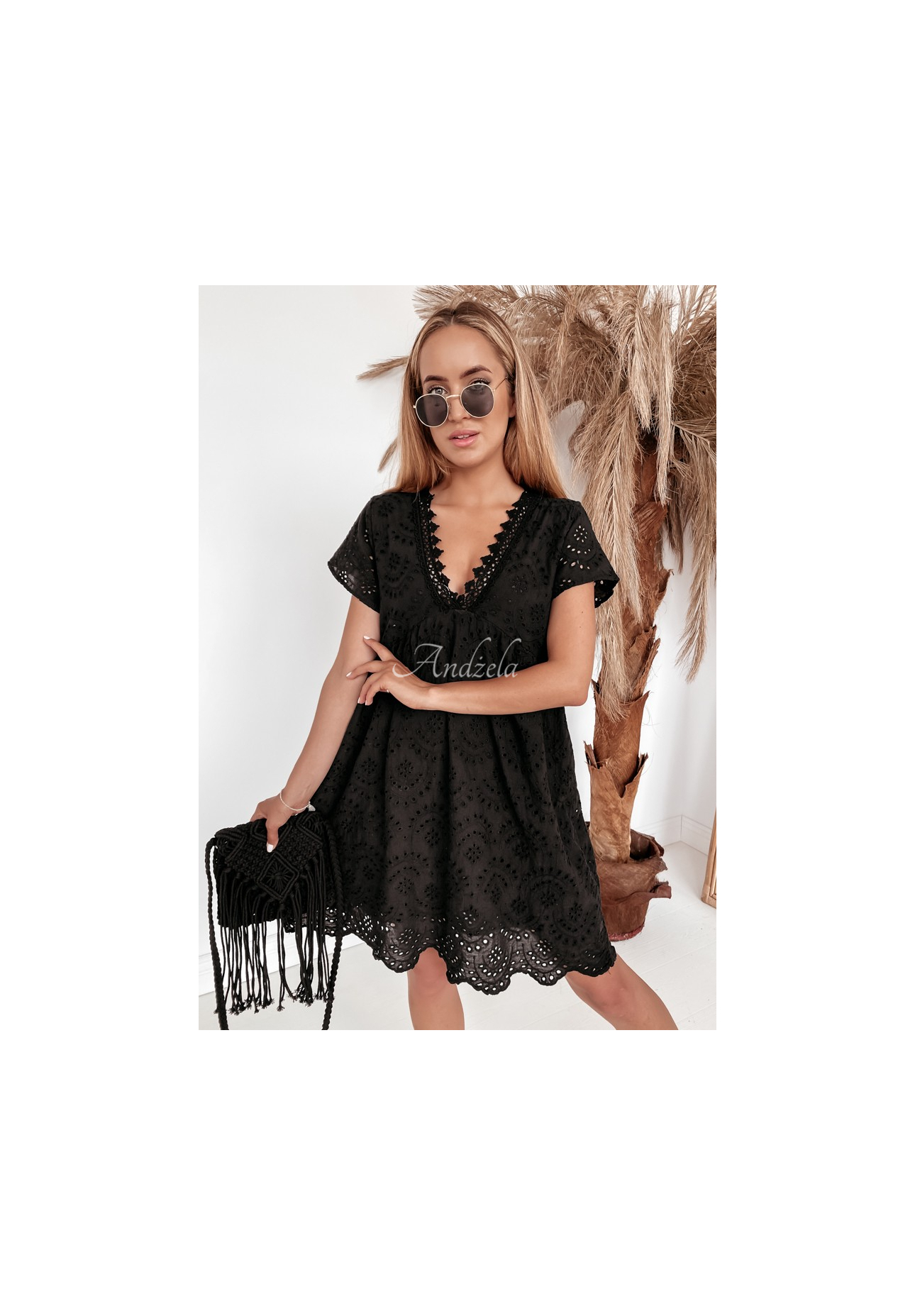 Dierkované šaty boho Bethy čierna