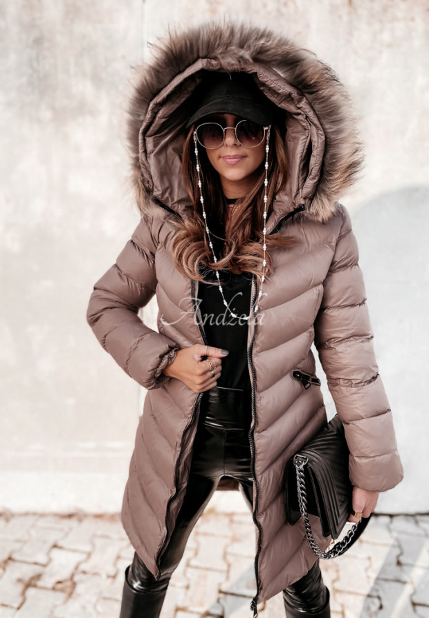 Prešívaná bunda s kapucňou Winter Mokka