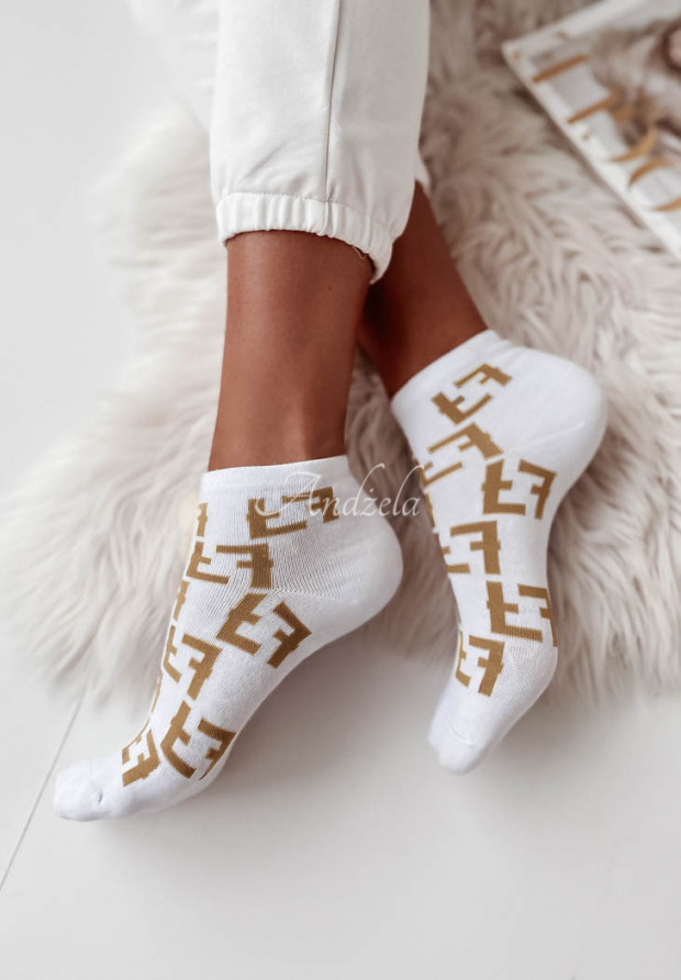 Krátke ponožky so vzormi Fendy Biele