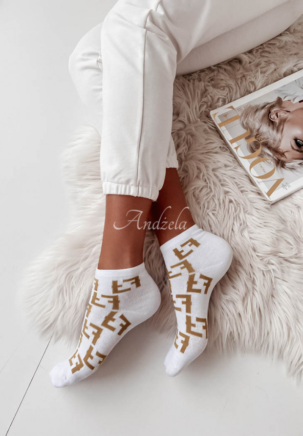 Krátke ponožky so vzormi Fendy Biele