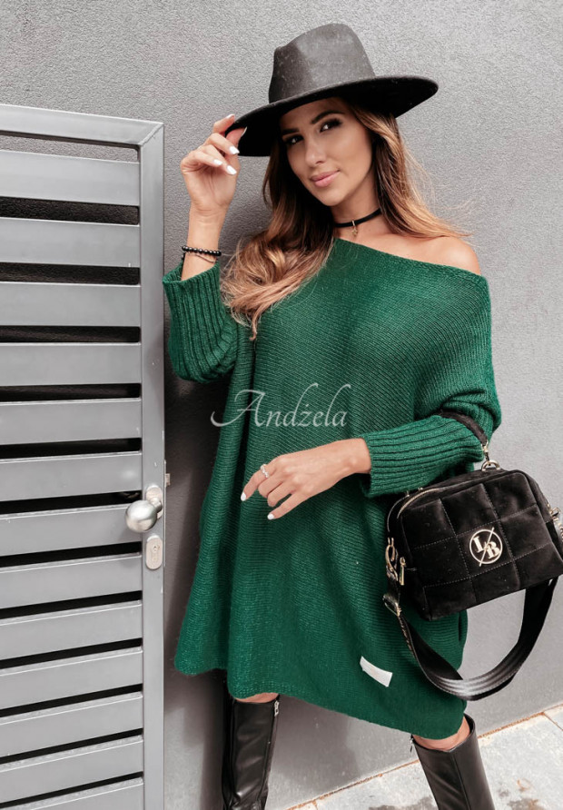 Pletené šaty sveter oversize California fľašková zelená