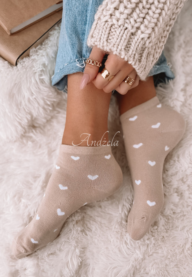 Krátke ponožky so vzormi Hearts béžové