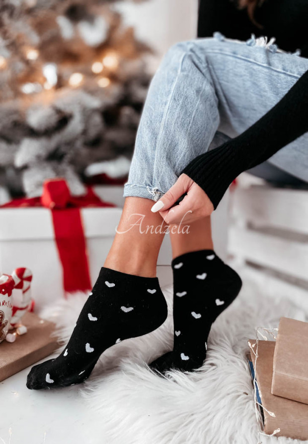 Krátke ponožky so vzormi Hearts Čierne