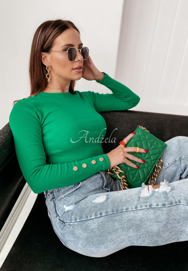 Vrúbkovaná blúzka s ozdobnými gombíkmi Anita zelená