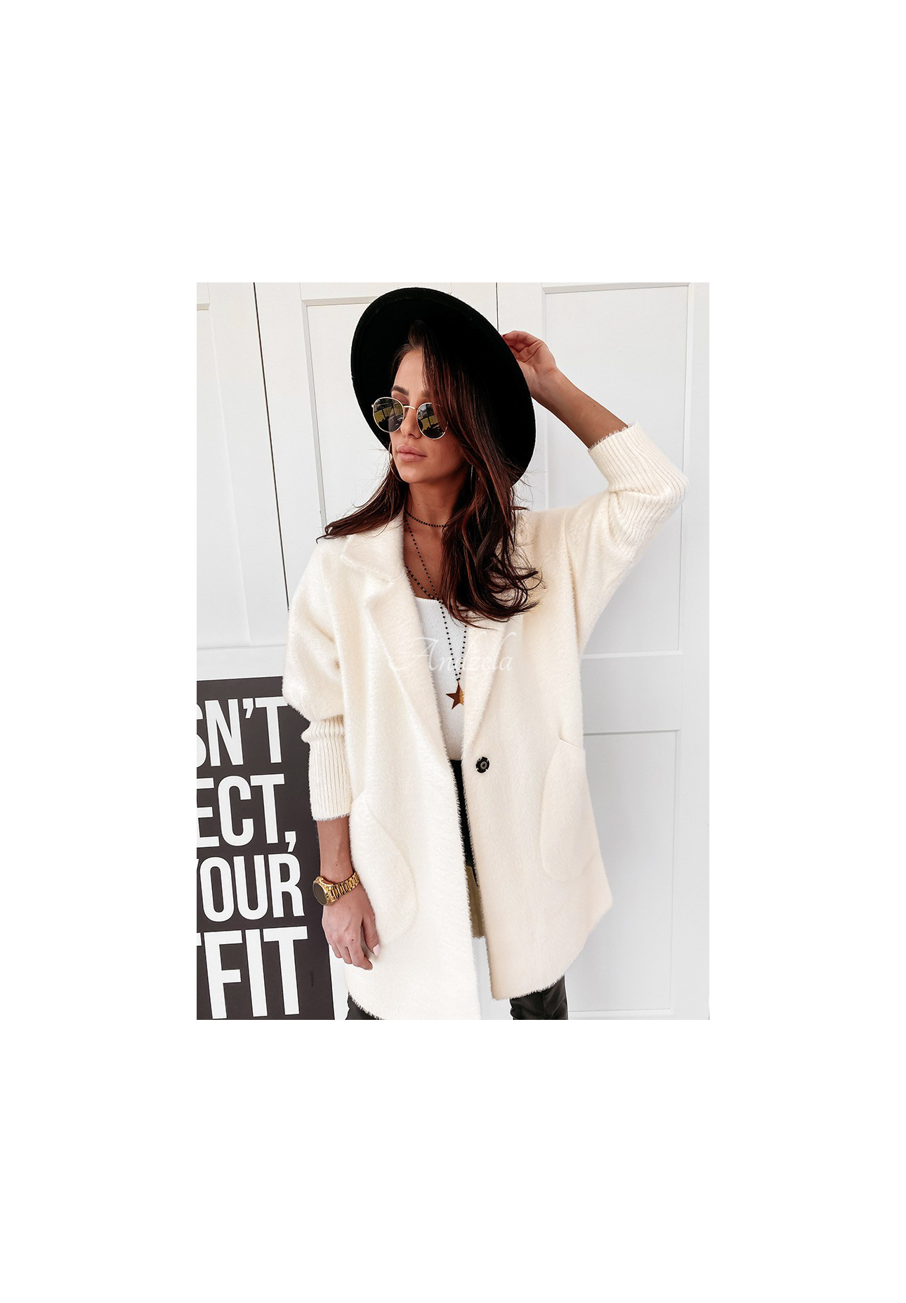 Kabát alpaka oversize Royal ecru