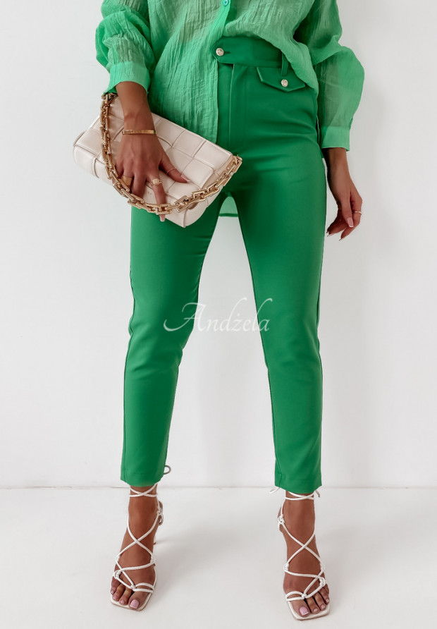 Elegantné nohavice s vysokým pásom Carter zelené