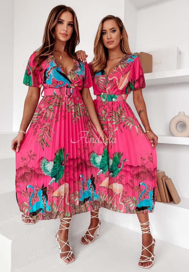 Plisované šaty so vzormi Marisson ružová