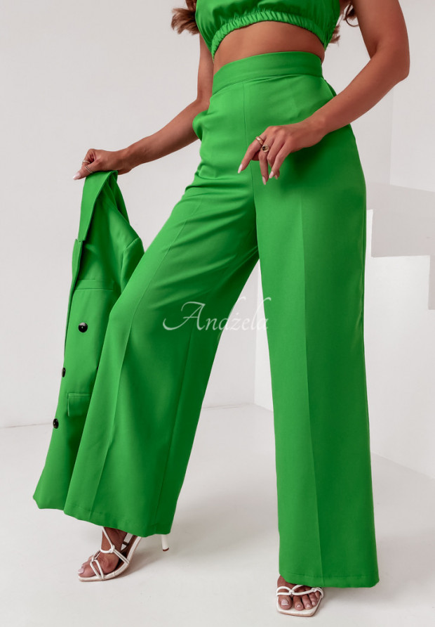 Nohavice wide leg s vysokým pásom Judy zelené