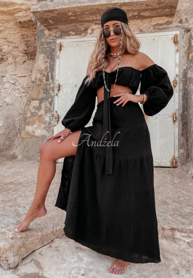 Mušelínová sukňa s rozparkom Malta čierna