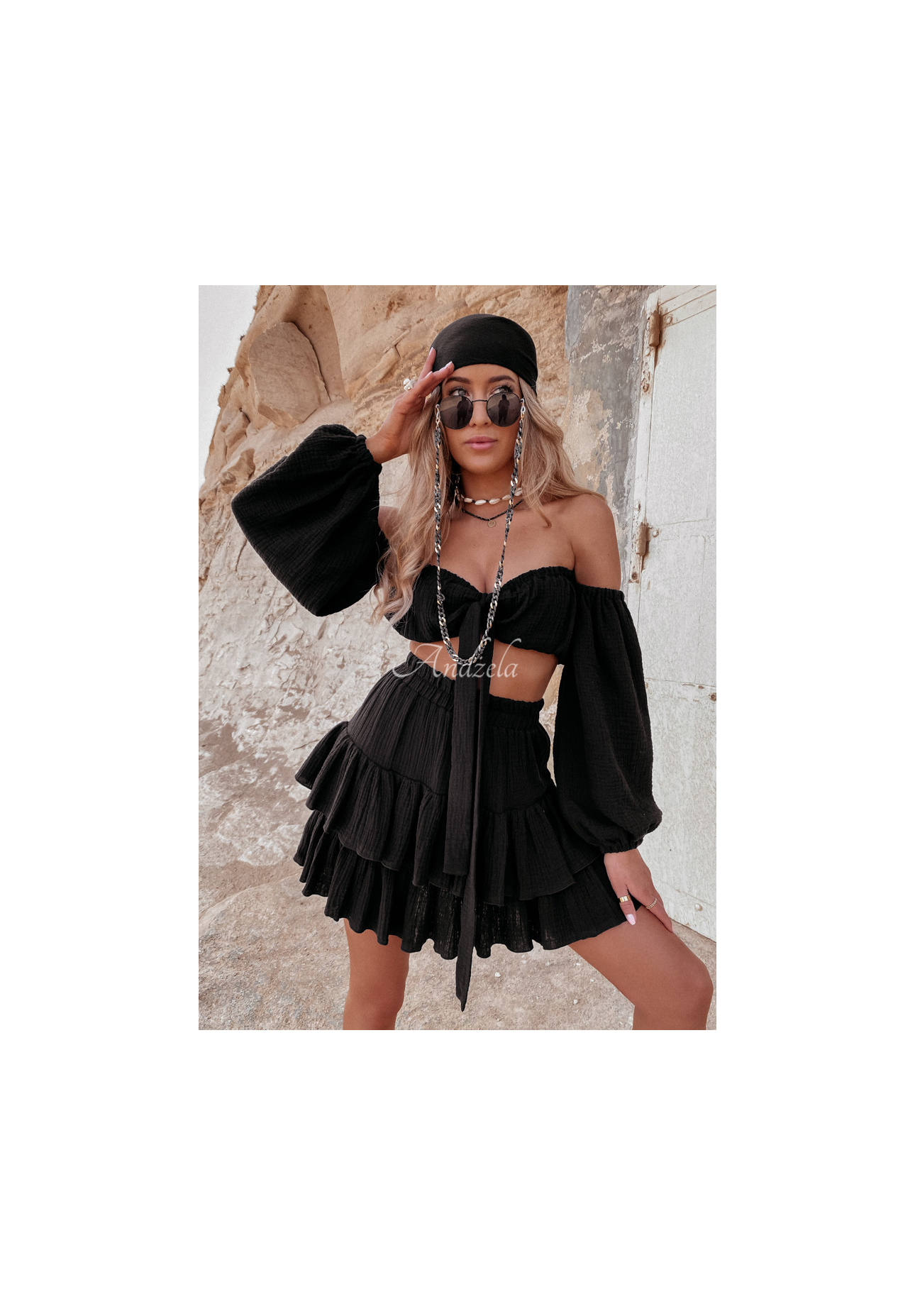 Mušelínová blúzka španielka s viazaním Malta čierna