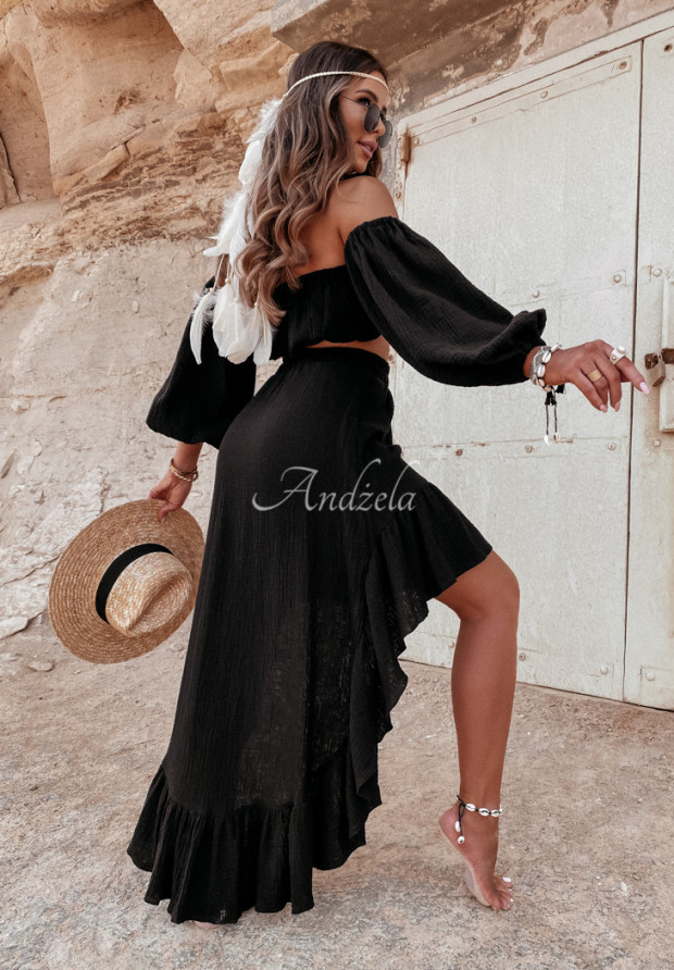Asymetrická mušelínová sukňa s volánmi Malta čierna