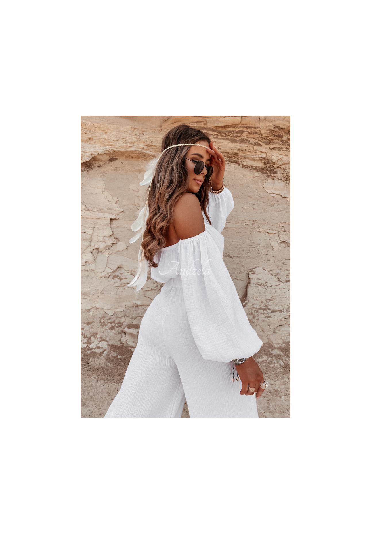 Mušelínové nohavice wide leg Malta Biele