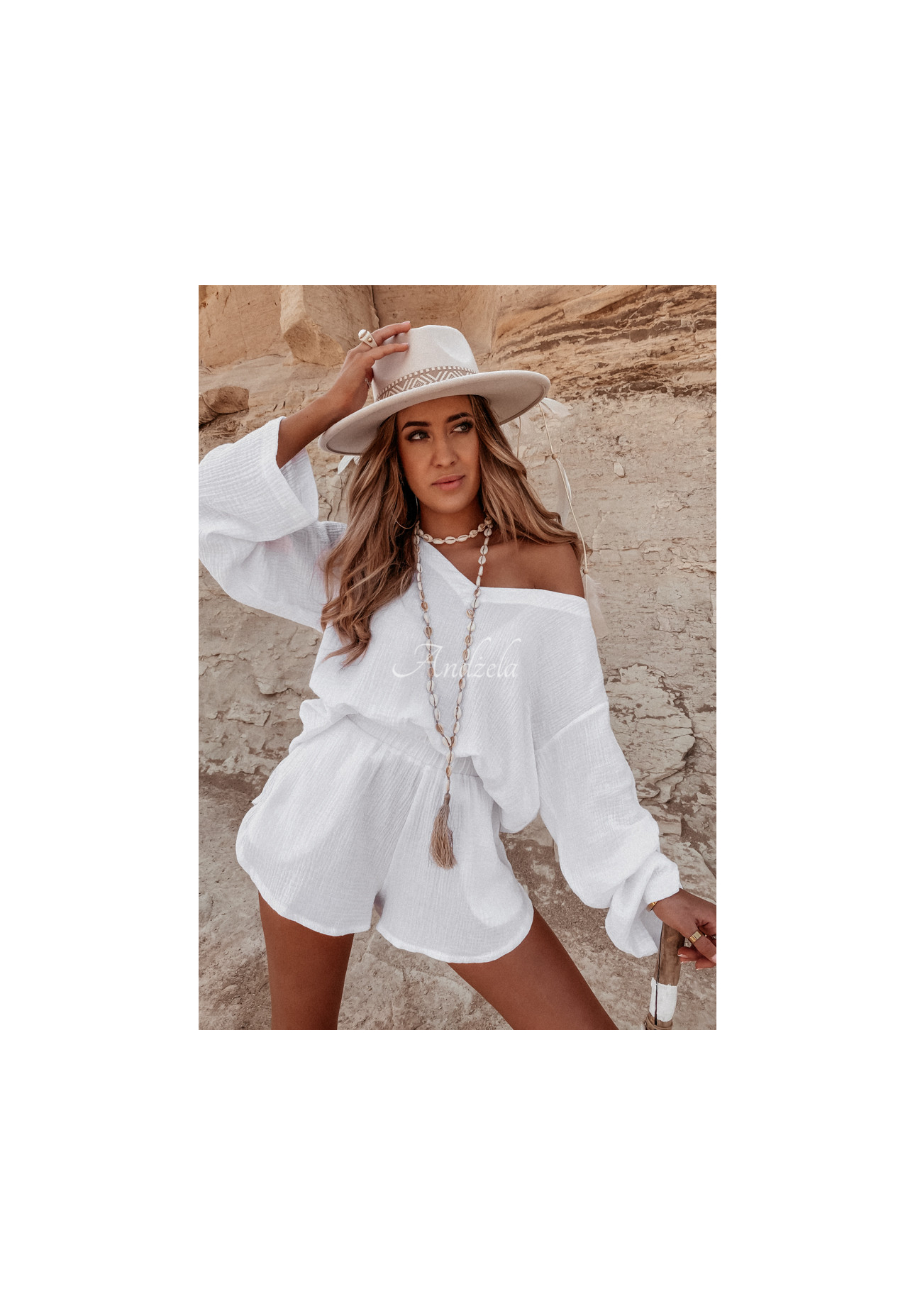 Mučelínové šortky Malta Biele