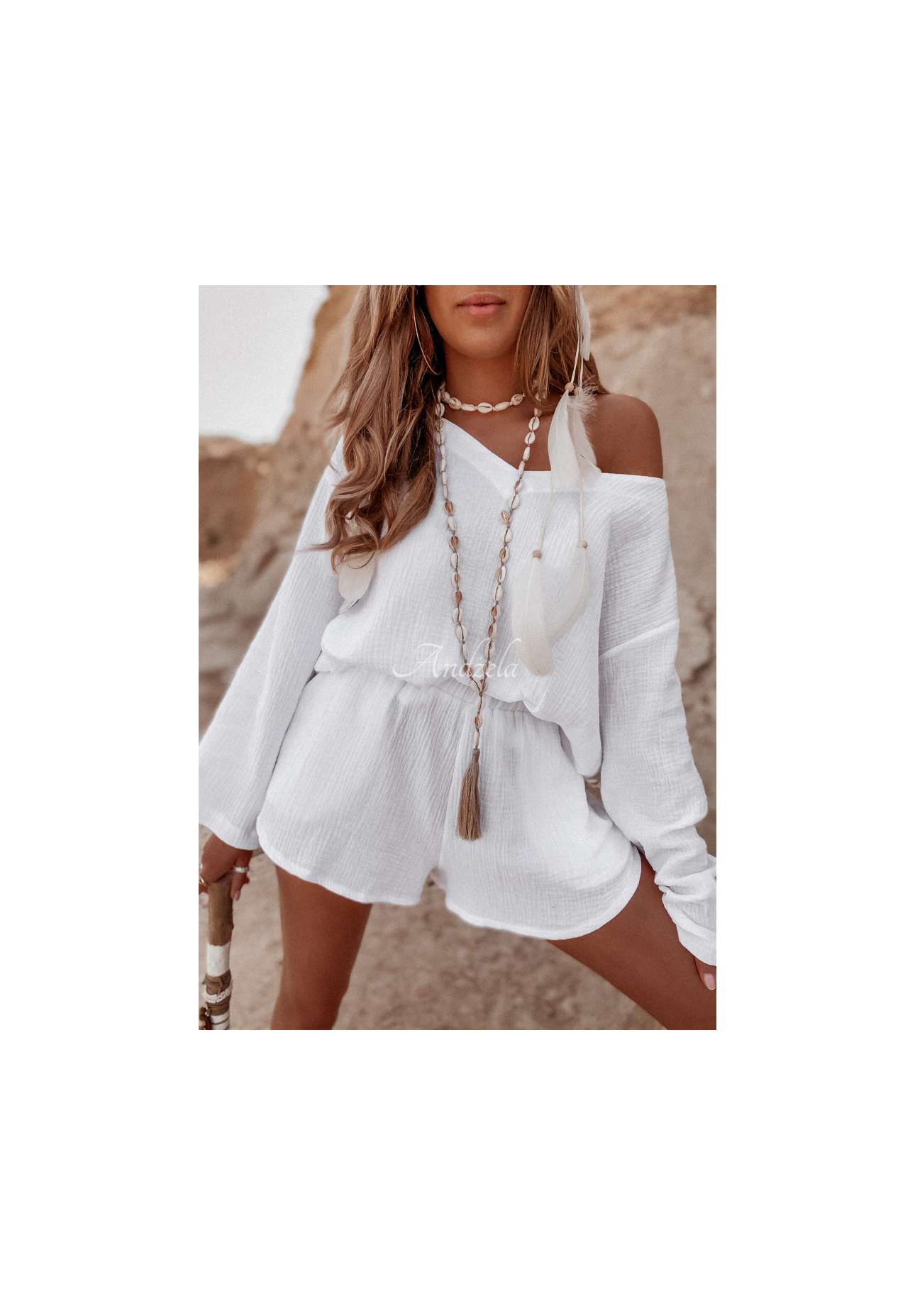 Mučelínové šortky Malta Biele