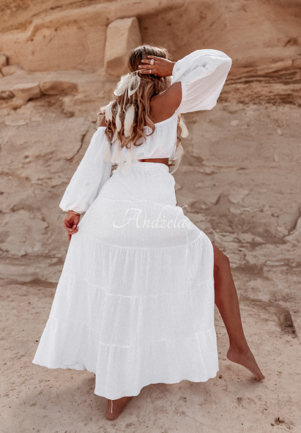 Mušelínová sukňa s rozparkom Malta Biela