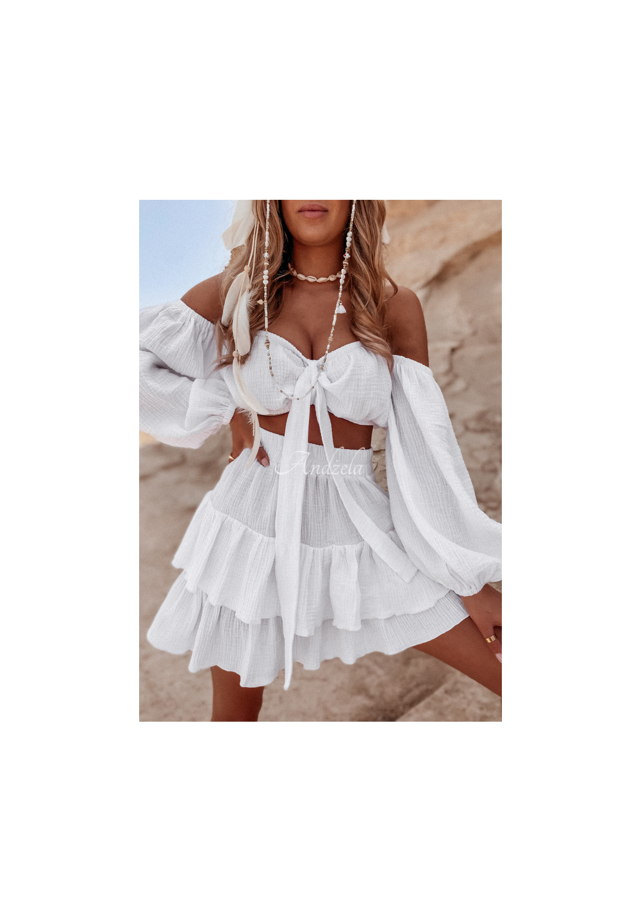 Mušelínová sukna s volánikmi Malta Biela