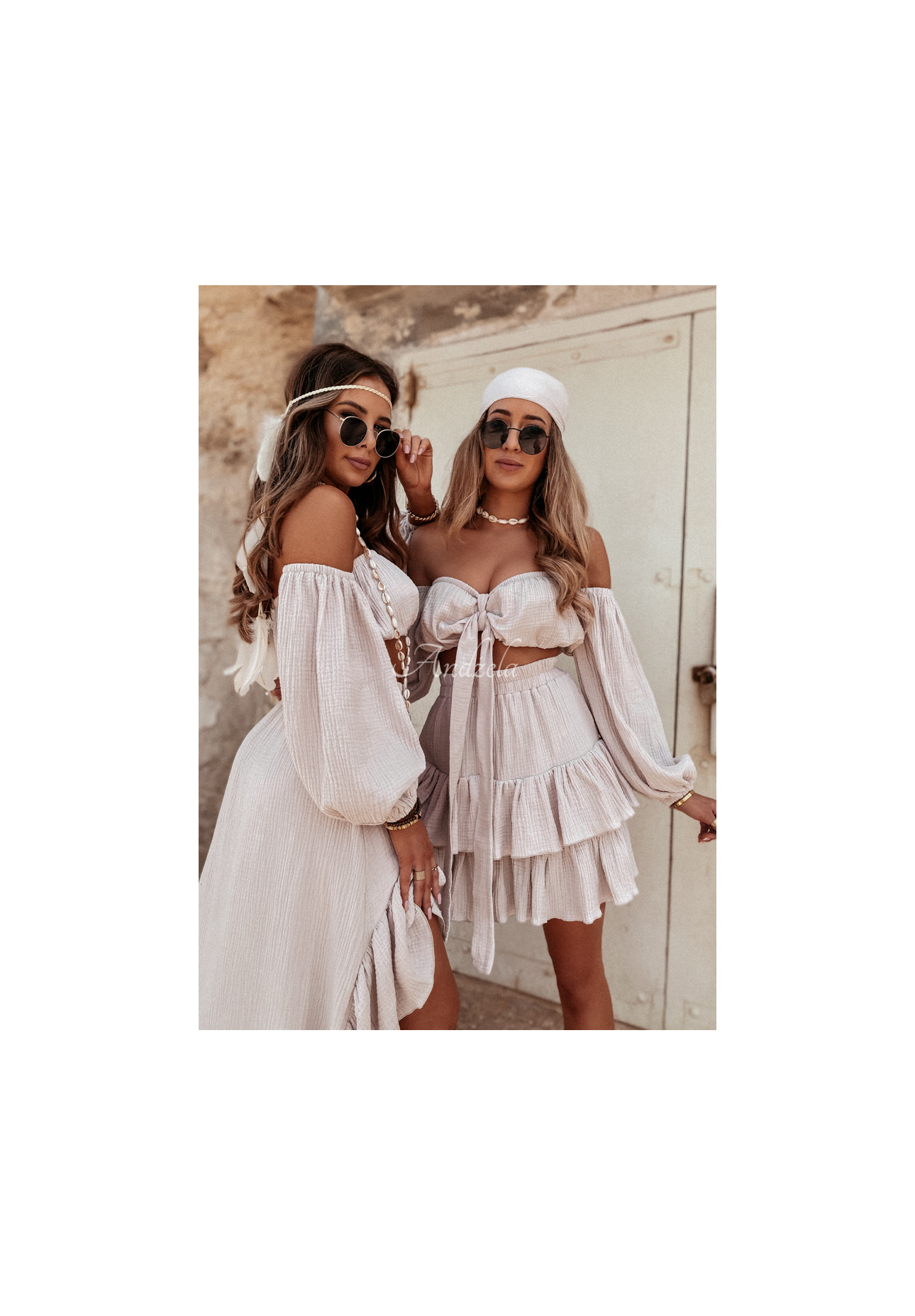 Muślinowa Sukňa z falbankami Malta béžová