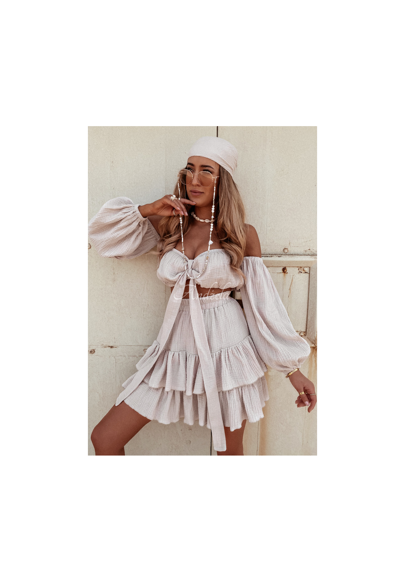 Muślinowa Sukňa z falbankami Malta béžová