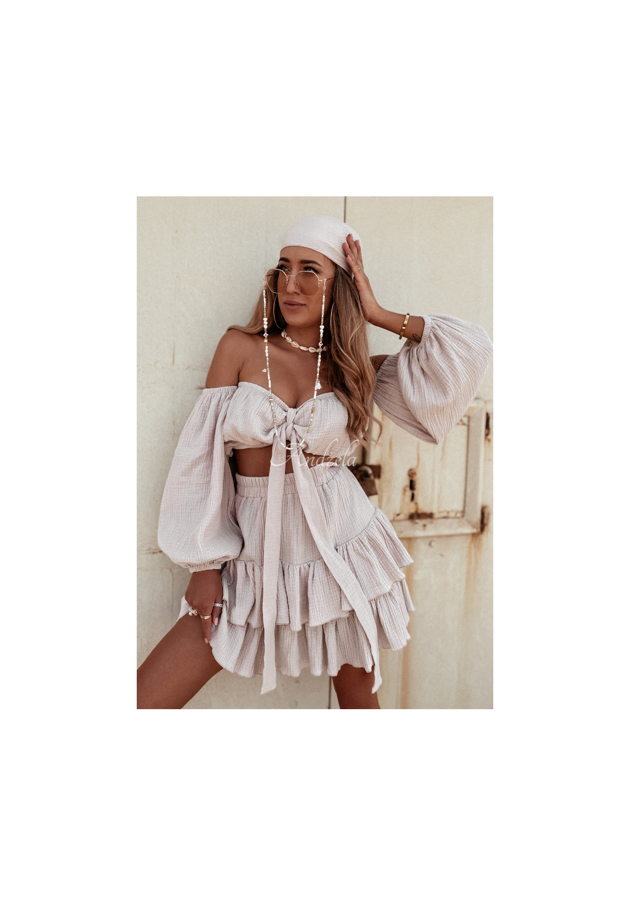 Muślinowa Sukňa z falbankami Malta béžová