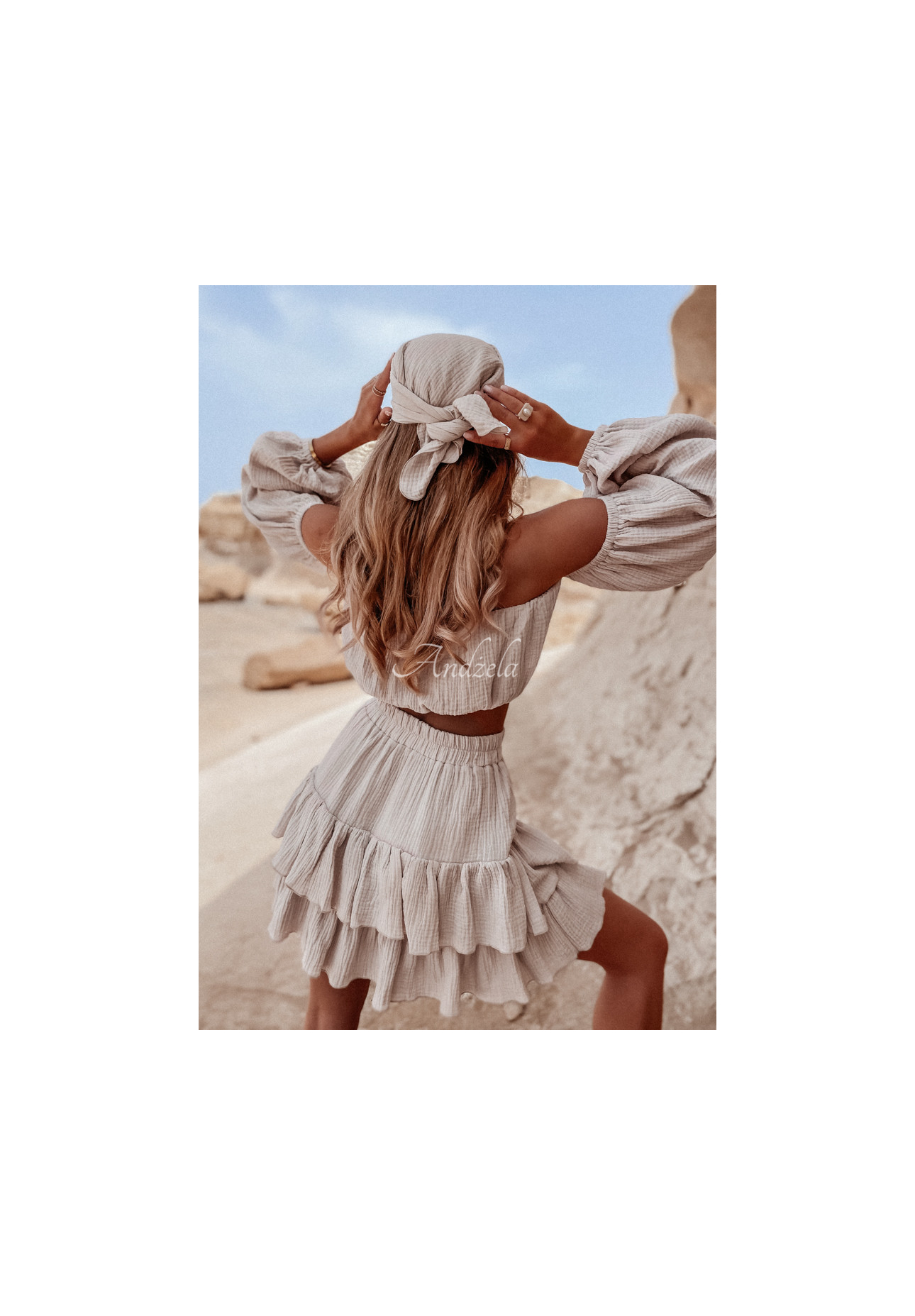 Muślinowa Sukňa z falbankami Malta béžová