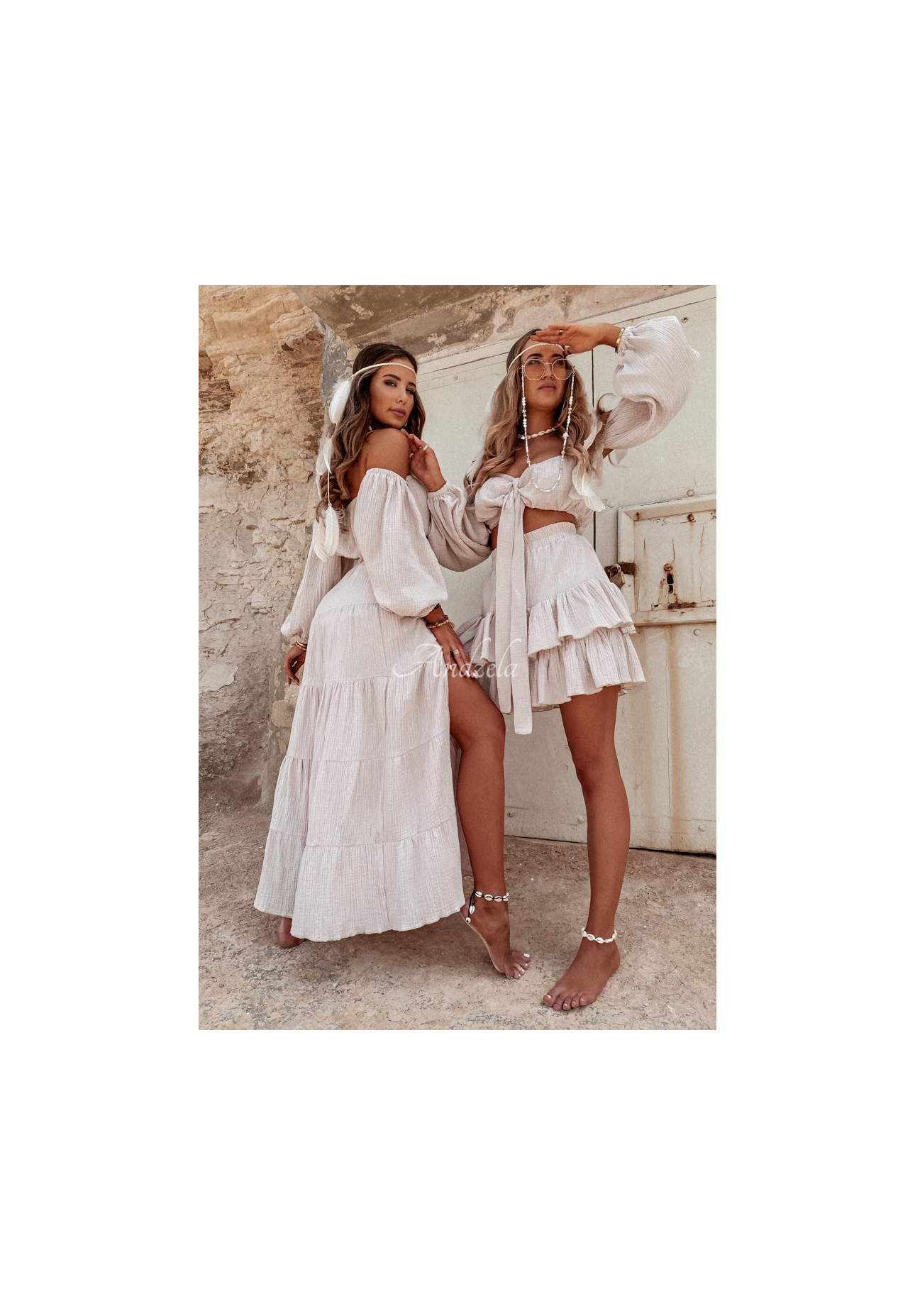 Muślinowa Sukňa z falbankami Malta béžová