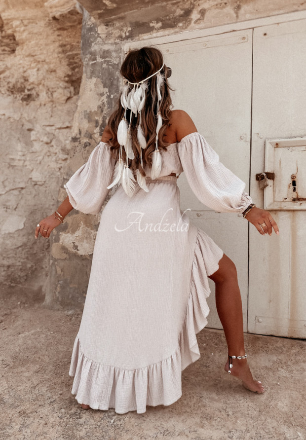 Asymetrická mušelínová sukňa s volánmi Malta béžová