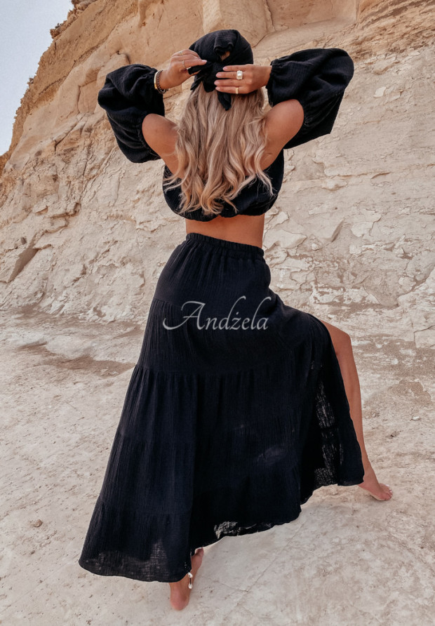 Mušelínová sukňa s rozparkom Malta čierna