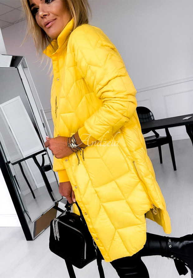 Prešívaný kabát so zipsom Trish žltá