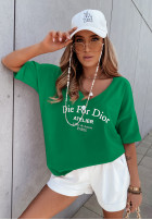 T-shirt oversize z nadrukiem Caver zielony
