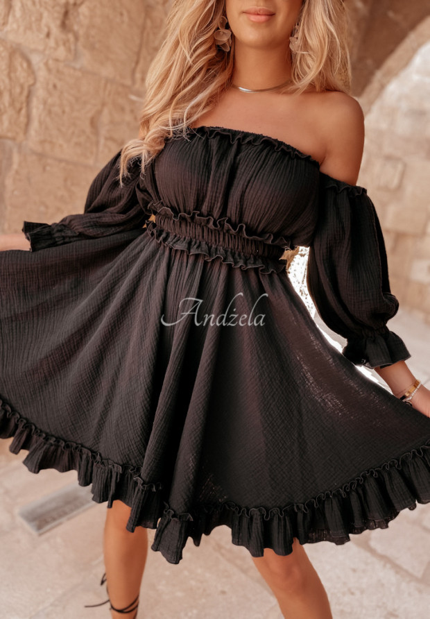 Mušelínové šaty španielka s volánikmi Malta čierna