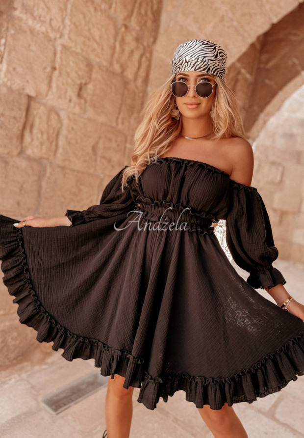 Mušelínové šaty španielka s volánikmi Malta čierna