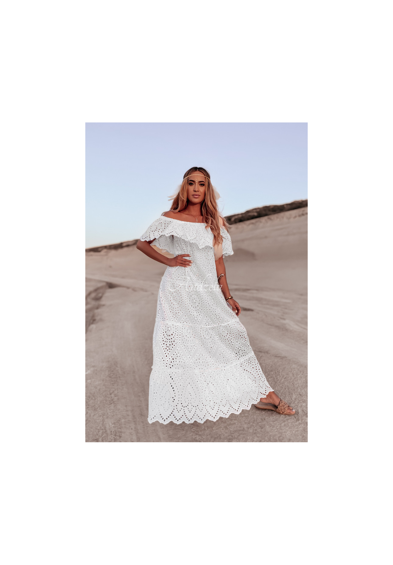 Ažúrové šaty španielka boho Volteres ecru