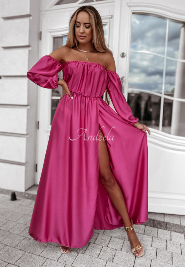 Saténové šaty španielka s rozparkom La Serena ružová