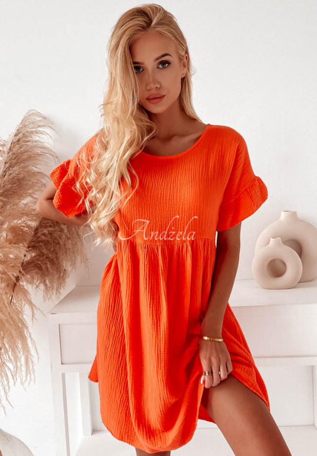 Mušelínové šaty s volánmi Laguna oranžová