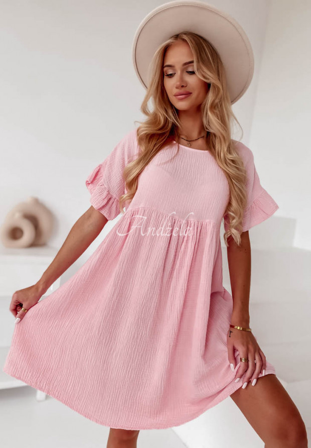 Mušelínové šaty s volánmi Laguna ružová