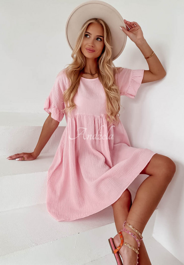 Mušelínové šaty s volánmi Laguna ružová