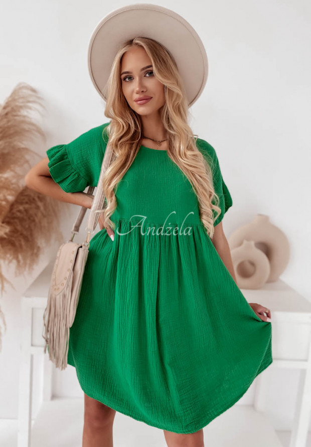 Mušelínové šaty s volánmi Laguna zelená